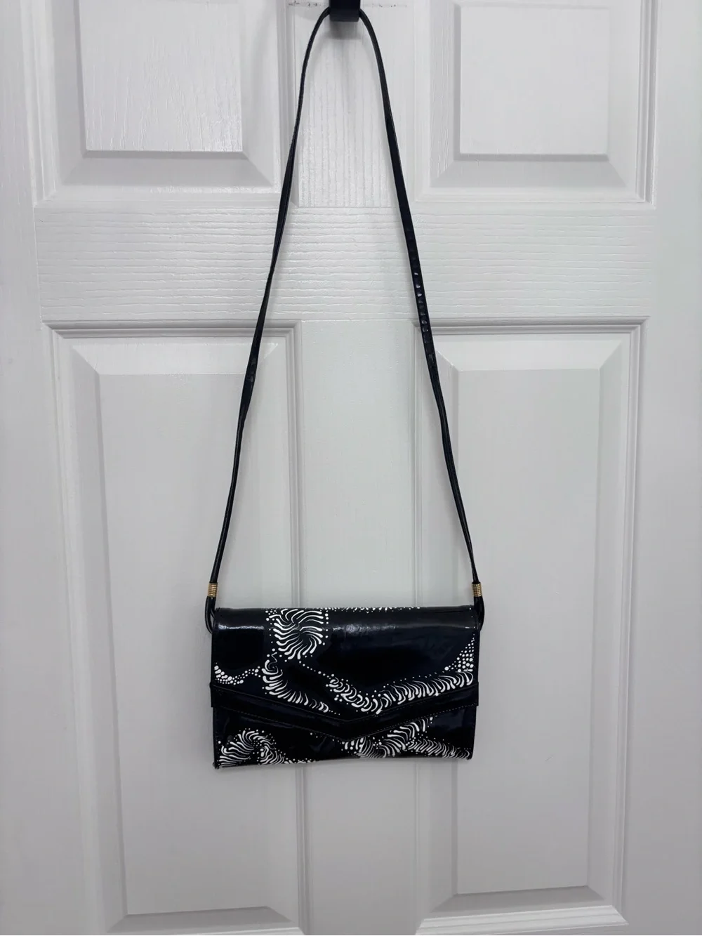 Black & White Patterned Crossbody Clutch -Hand painted. One of a kind.